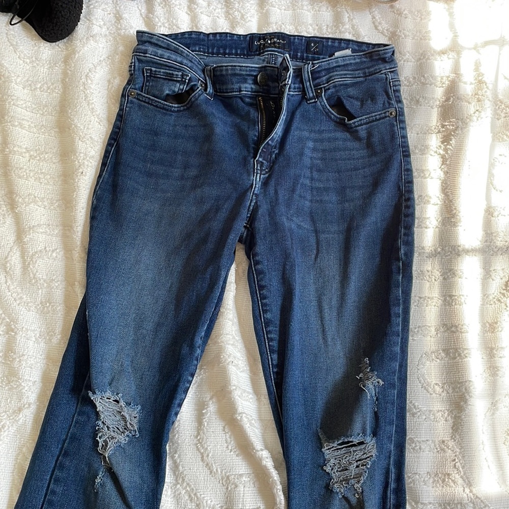Lucky Brand Blue Denim Ripped Straight Leg Jeans